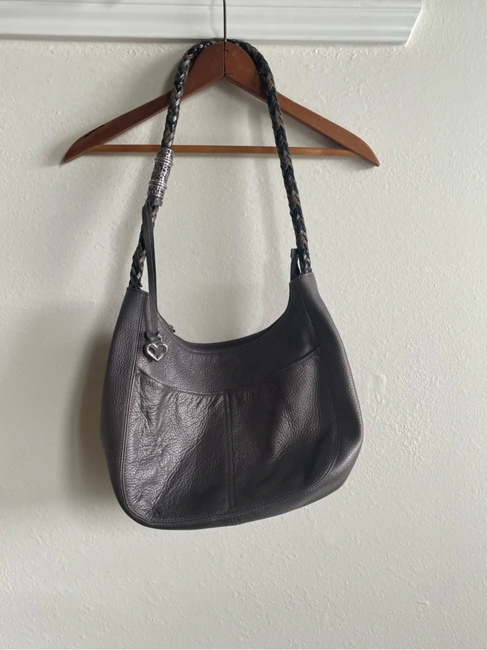 Brighton Barbados Ziptop Hobo Leather Shoulder Bag - Zinc Pearl - Picture 2 of 8